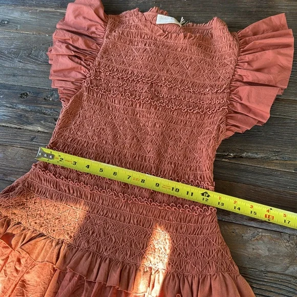 Ulla Johnson Madeline smocked body midi dress NWT size 6 in color clay - Picture 13 of 16